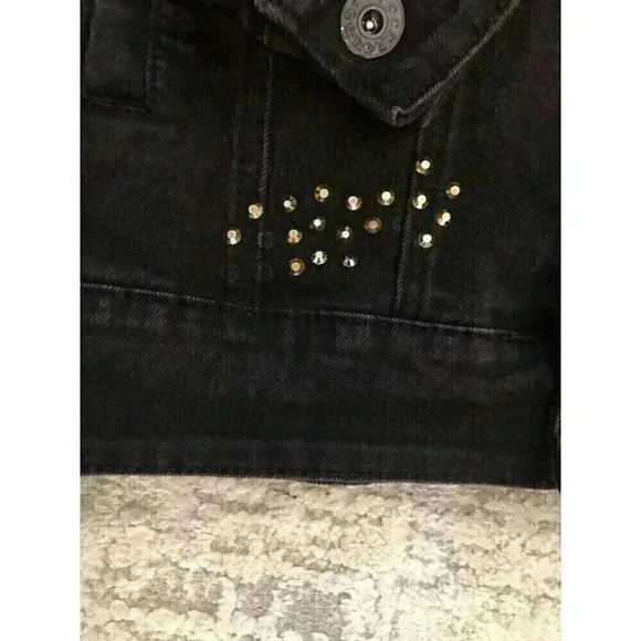 Kloud9 Unisex Medium Black Denim Jacket Destroyed Logo Heartbreaker Embellished - Picture 3 of 11